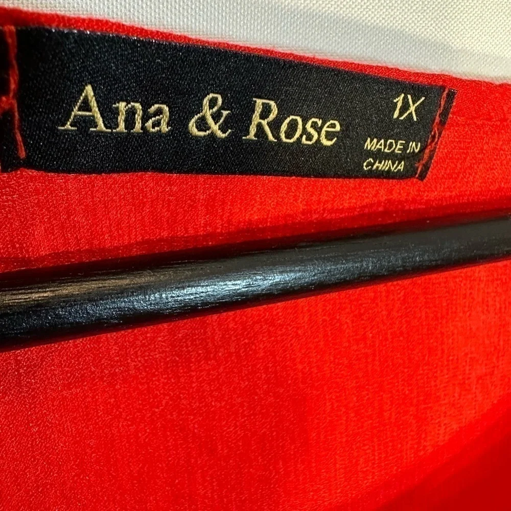 Ann & Rose Boho Embroidered Red Floral 3/4 Puff Sleeve Tunic Top Blouse Size 1X - Picture 3 of 10
